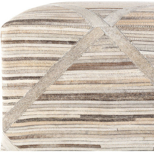 Surya Zander Modern Hair On Hide Charcoal, Tan, Gray, Beige & Cream Patched Leather Pouf Ottoman ZNPF-009