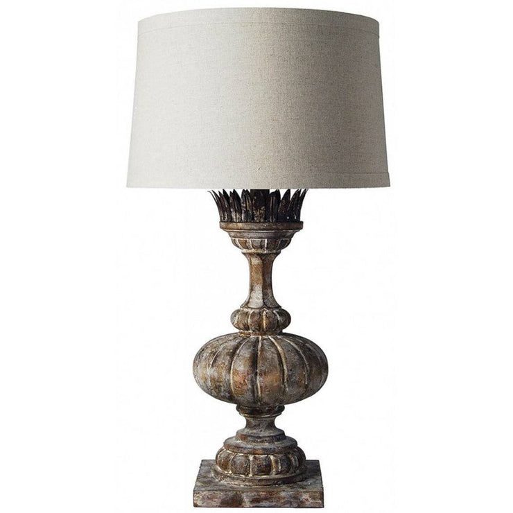 Provence Home Antiqued Taupe Carved Wood Table Lamp With Linen Shade
