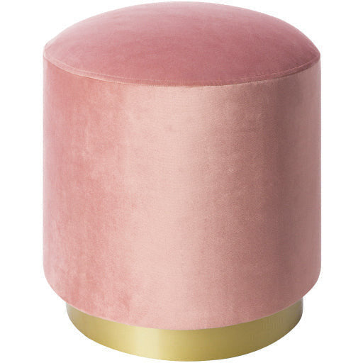 Surya Roxeanne Modern Pastel Pink Velvet Round Pouf Ottoman With Gold Base RON-010