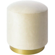 Surya Roxeanne Modern Cream Velvet Round Pouf Ottoman With Gold Base RON-011