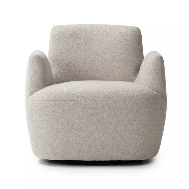 Four Hands Reed Swivel Chair ~ Crete Pebble Upholstered Boucle Fabric