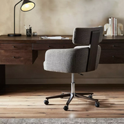 Four Hands Rei Modern Desk Chair With Casters ~ Gibson Mink Upholstered Performance Fabric