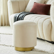 Surya Roxeanne Modern Cream Velvet Round Pouf Ottoman With Gold Base RON-011