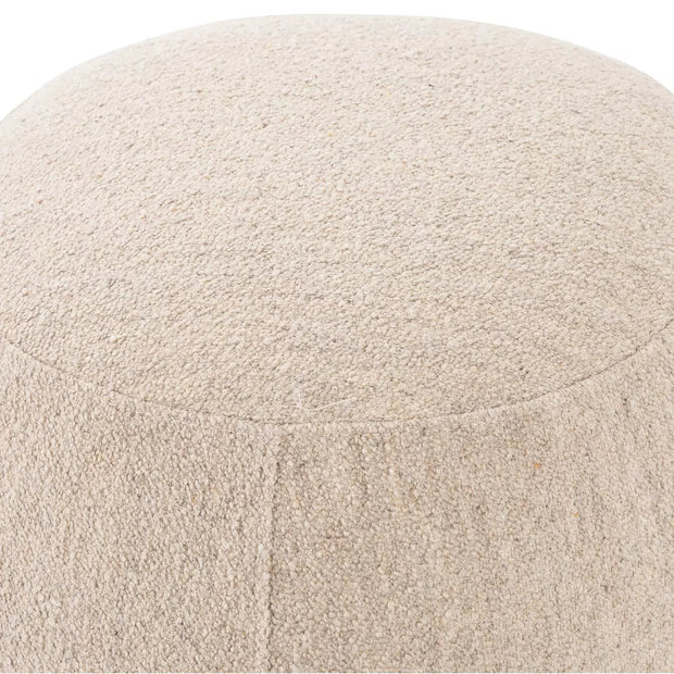 Four Hands Sia Round Ottoman With Iron ~ Athena Taupe Upholstered Performance Fabric