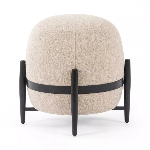 Four Hands Sia Round Ottoman With Iron ~ Athena Taupe Upholstered Performance Fabric
