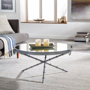 Surya Galatine Modern Mirrored Top With Metallic Silver Base Round Coffee Table GIE-002