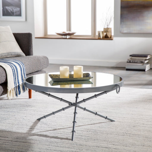 Surya Galatine Modern Mirrored Top With Metallic Silver Base Round Coffee Table GIE-002