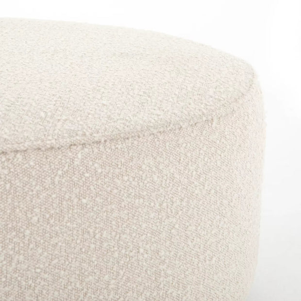Four Hands Sinclair Large Round Ottoman ~ Knoll Natural Cream Boucle Upholstered Performance Fabric