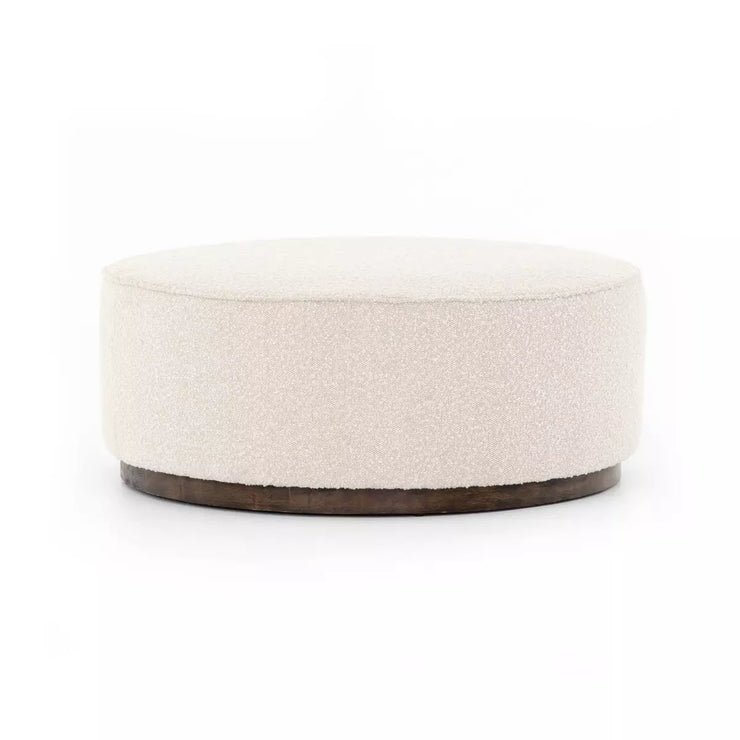 Four Hands Sinclair Large Round Ottoman ~ Knoll Natural Cream Boucle Upholstered Performance Fabric