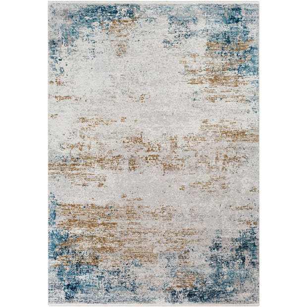 Surya Rugs Solar Collection Sky Blue, Dark Blue, Saffron, White, Gray & Charcoal Area Rug SOR-2301