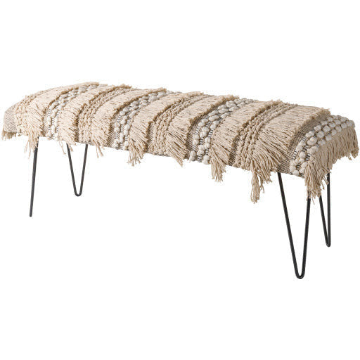 Surya Adilah Modern Boho Bench With Black Metal Base ADH-002