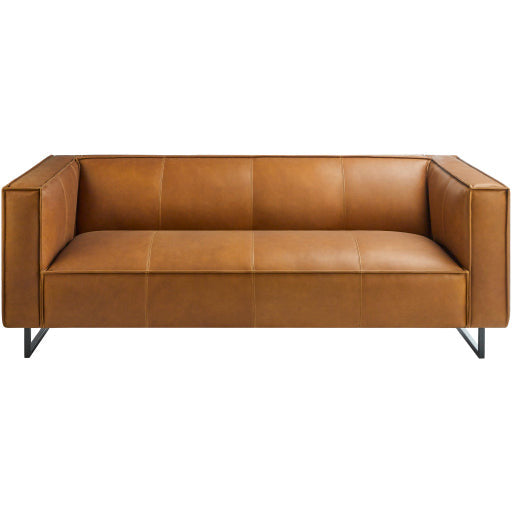 Surya Dylan Modern Cognac Brown Leather Square Arm Sofa