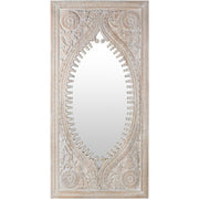 Surya Wall Decor & Mirrors Jodhpur Modern Large Wall Mirror Aged White Carved Wood Finish JOD-001