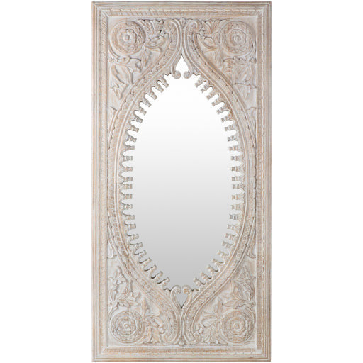 Surya Wall Decor & Mirrors Jodhpur Modern Large Wall Mirror Aged White Carved Wood Finish JOD-001