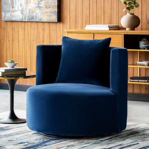 Surya Lorient Modern Navy Blue Velvet Swivel Chair
