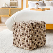 Surya Mount Modern Rustic Charcoal, Cream & Black Wool Pouf Ottoman POUF-30