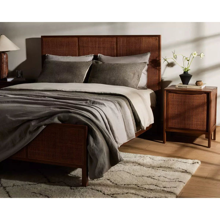Four Hands Sydney Cane Bed ~ Brown Wash Mango Wood Queen Size Bed