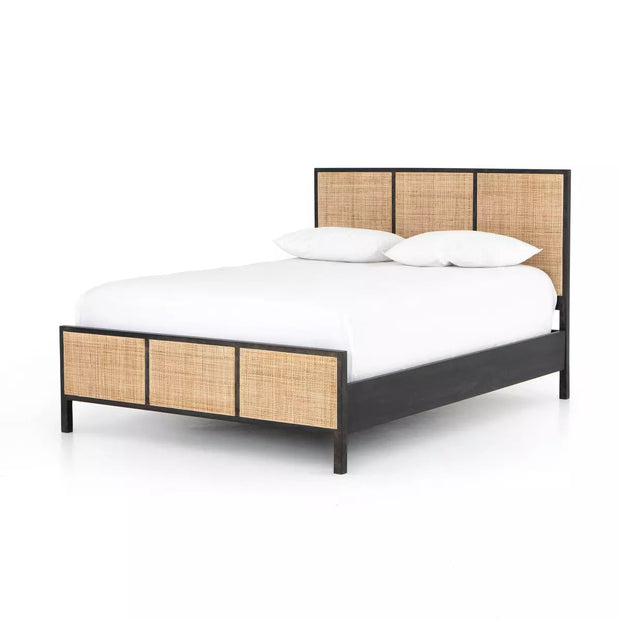 Four Hands Sydney Natural Cane Bed ~ Black Wash Mango Wood Queen Size Bed