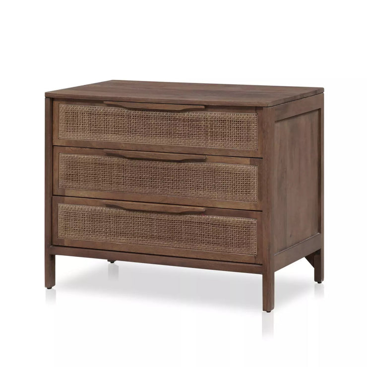 Four Hands Sydney Large Brown Cane Nightstand ~ Brown Wash Mango Wood