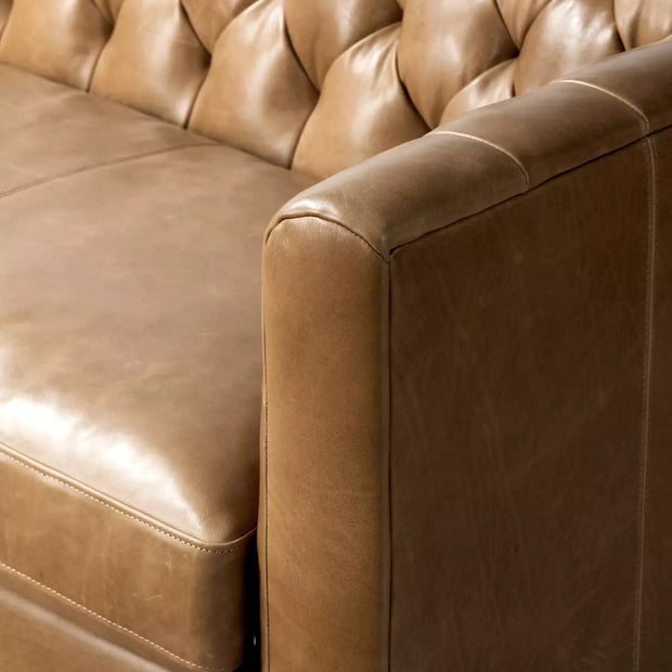Four Hands Thurston Tufted Chesterfield Sofa ~ Dakota Warm Taupe Top Grain Leather