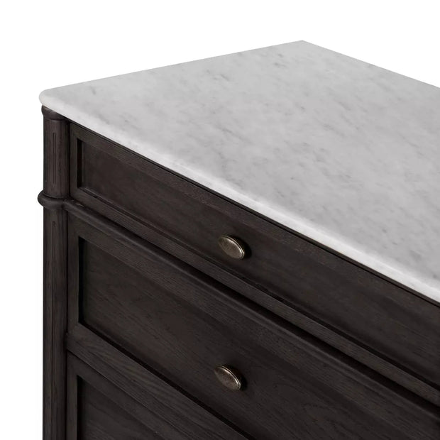 Four Hands Toulouse 6 Drawer Dresser ~ Toasted Oak with Polished White Marble Top