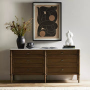 Four Hands Toulouse 6 Drawer Dresser ~ Toasted Oak with Polished White Marble Top