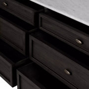 Four Hands Toulouse 6 Drawer Dresser ~ Distressed Black with Polished White Marble Top
