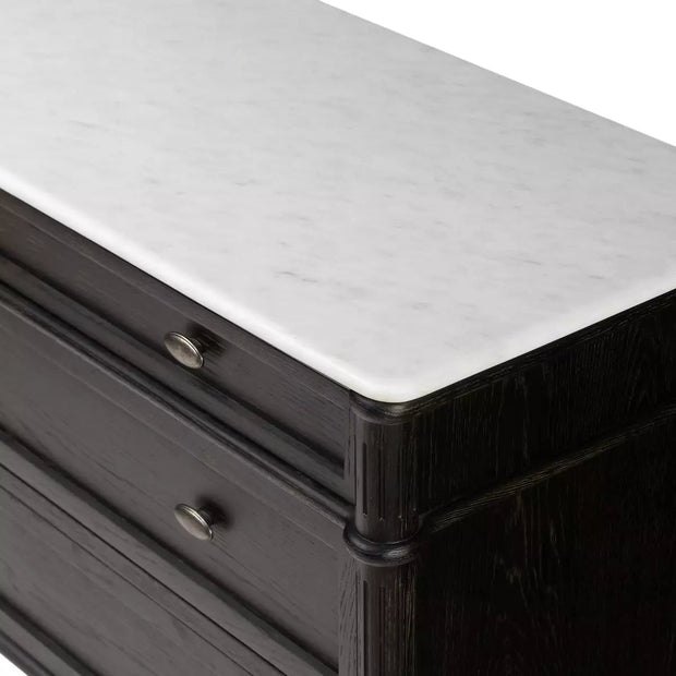 Four Hands Toulouse Chest ~ Distressed Black Oak with White Marble Top