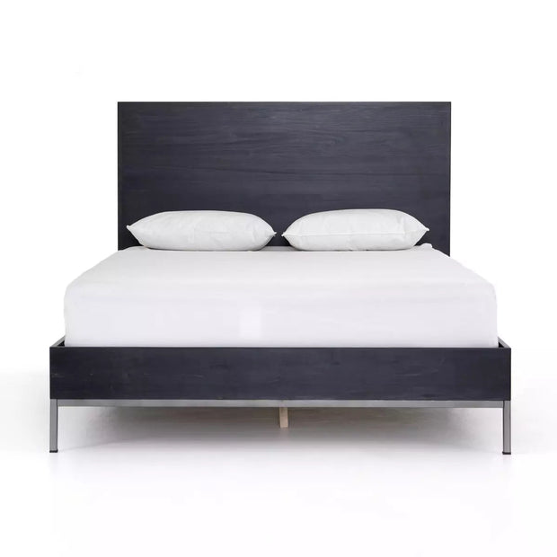 Four Hands Trey Bed ~ Black Wash Poplar Wood Queen Size Bed