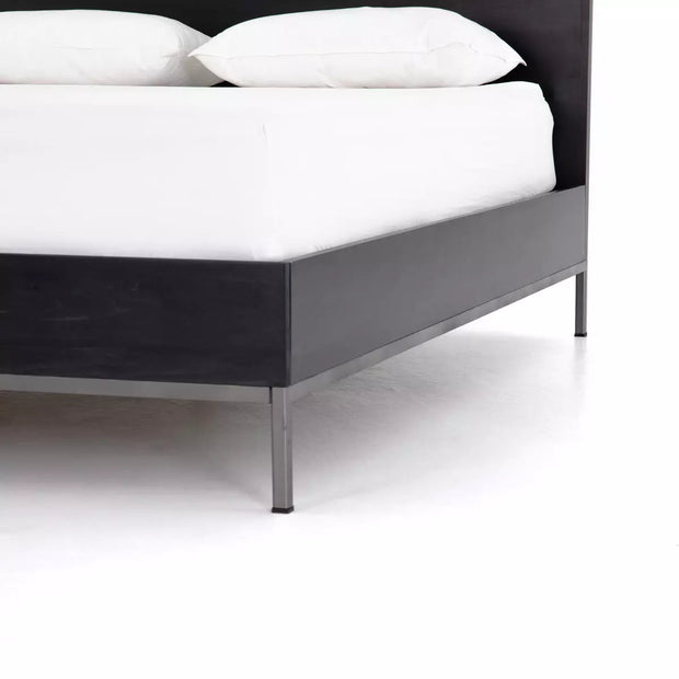 Four Hands Trey Bed ~ Black Wash Poplar Wood Queen Size Bed
