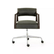 Four Hands Tyler Desk Chair With Casters ~ Chaps Ebony Top Grain Leather