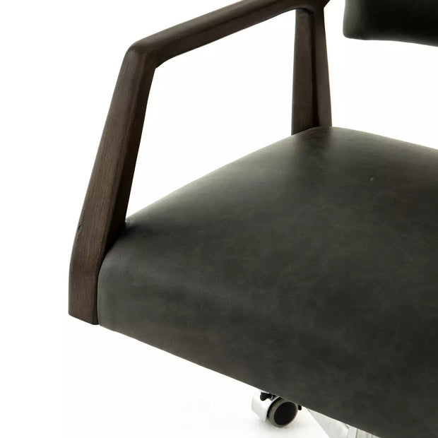 Four Hands Tyler Desk Chair With Casters ~ Chaps Ebony Top Grain Leather