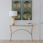 Uttermost Alayna Glass Top With Antiqued Gold Leaf Iron Base Console Table