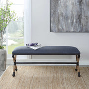 Uttermost Firth Navy Blue Fabric Cushion Seat Rustic Iron Bench