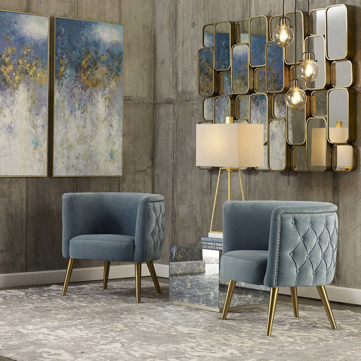 Uttermost Haider Slate Blue Velvet Barrel Accent Chair