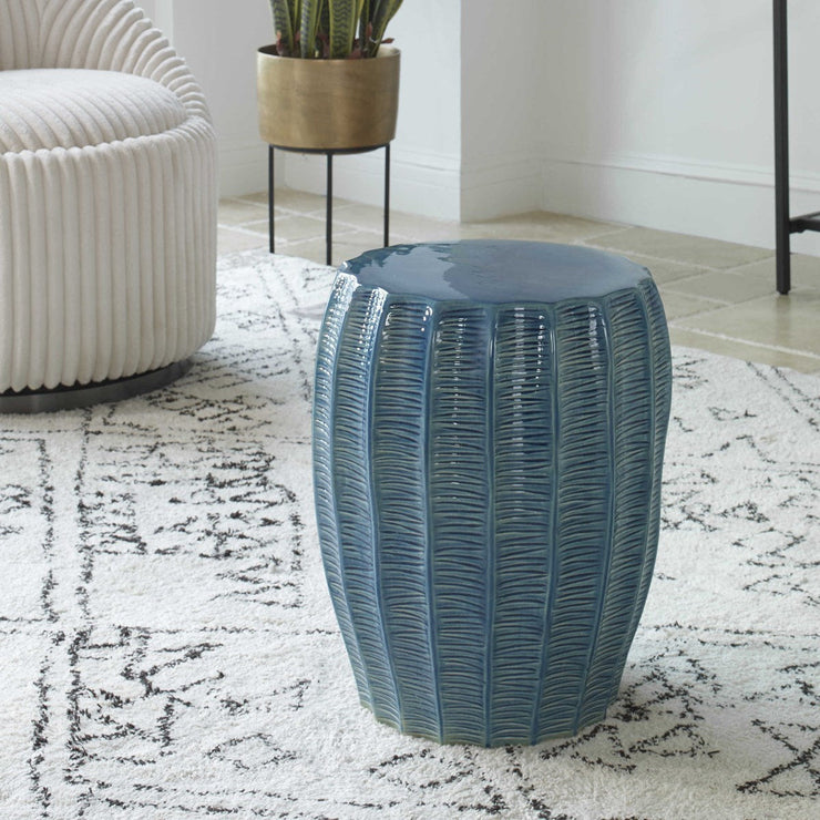 Uttermost Harbor Aqua Blue Glaze Ceramic Garden Stool Indoor and Outdoor Use