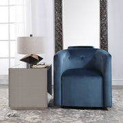 Uttermost Mallorie Ink Blue Velvet Barrel Swivel Chair