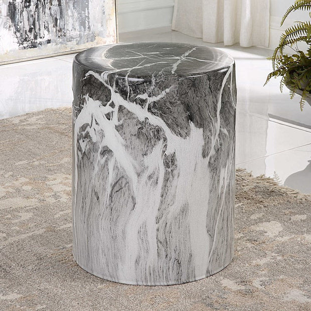 Uttermost Marvel Black & White Marbled Finish Ceramic Garden Stool