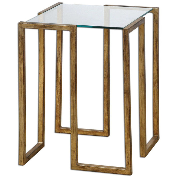 Uttermost Mirrin Glass Too With Antiqued Gold Iron Contemporary Accent Table