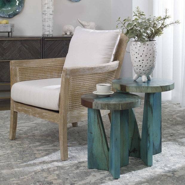Uttermost Nadette Blue Green Wood Set of 2 Nesting Tables