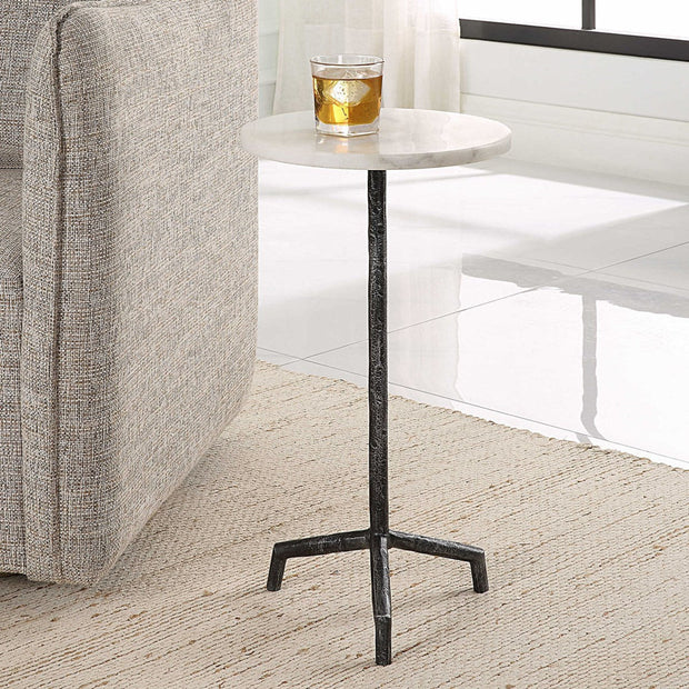 Uttermost Puritan White Marble Top With Aged Black Iron Drink Table