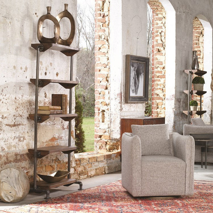 Uttermost Rhordyn Wood Industrial Pipe Rustic Modern Etagere Bookcase