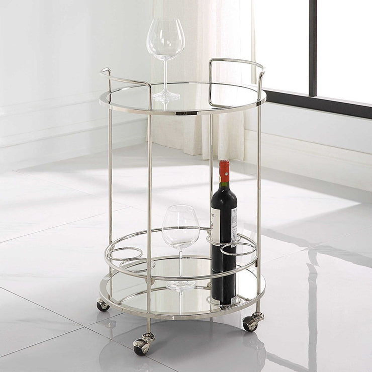 Uttermost Spritz Polished Chrome With Mirrored Shelves Bar Cart