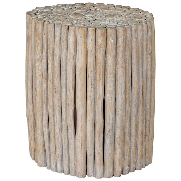 Uttermost Tectona Bleached Driftwood Natural Teak Wood Round End Table