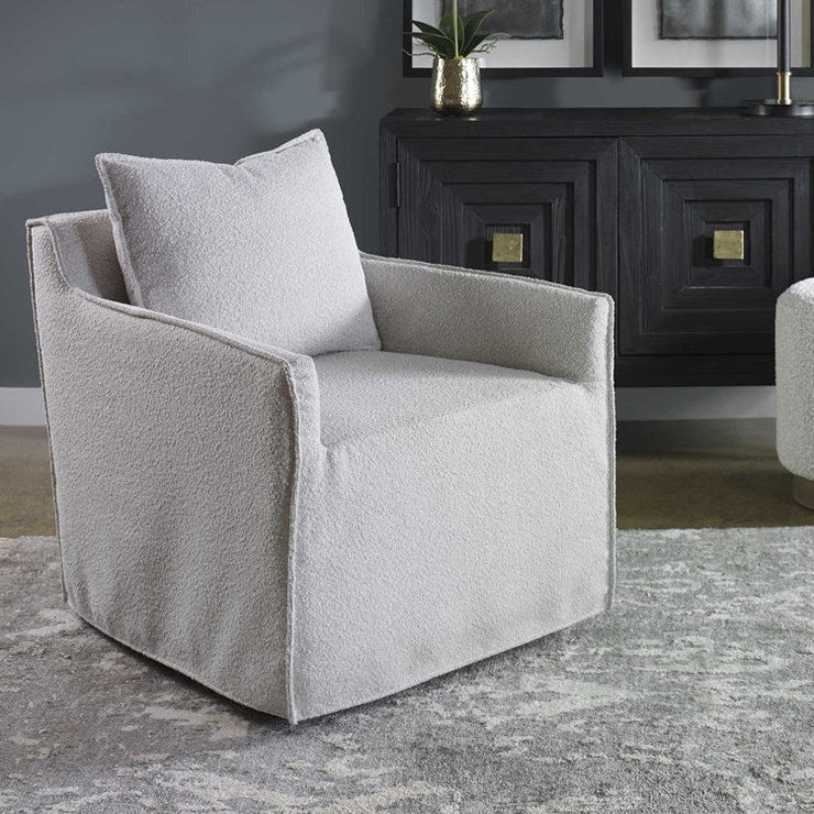Uttermost Welland Boucle Fabric Slipcovered Swivel Chair