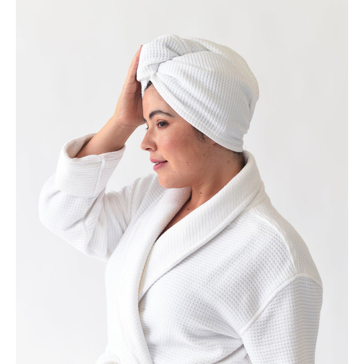 Cozy Earth Waffle Hair Towel Available in Charcoal, White and Light Grey