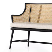 Four Hands Walter Natural Cane Accent Bench ~ Drifted Matte Black with Cushioned Seat