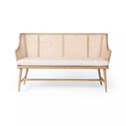 Four Hands Walter Natural Cane Accent Bench ~ Rustic Blonde Finish with Cushioned Seat