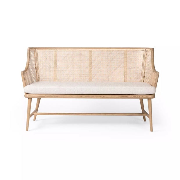 Four Hands Walter Natural Cane Accent Bench ~ Rustic Blonde Finish with Cushioned Seat