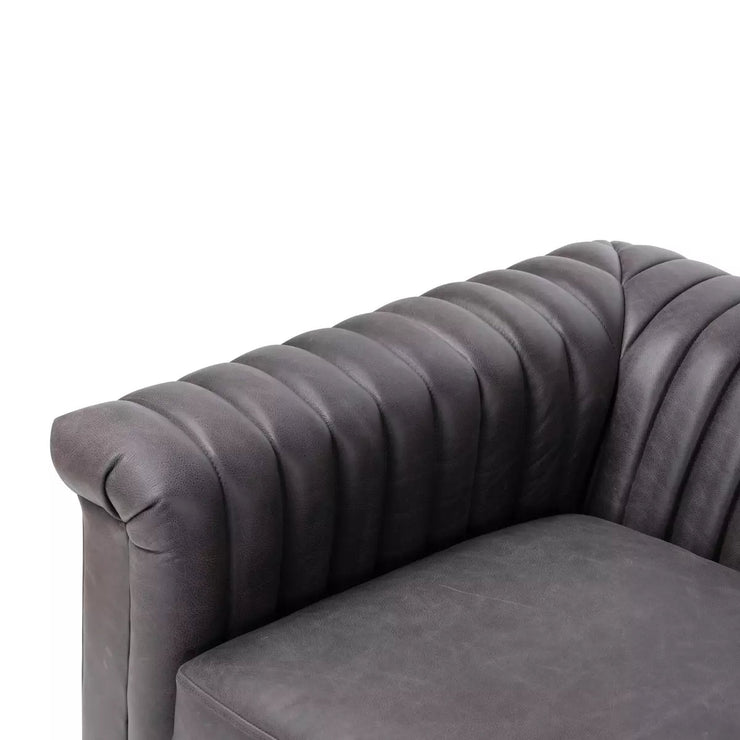Four Hands Watson Channeled Sofa 92” ~ Palermo Black Top Grain Leather